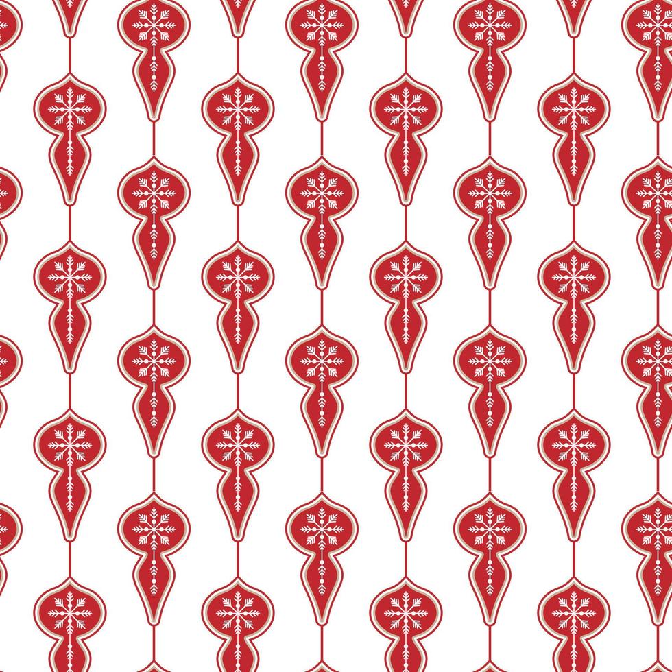 Seamless pattern of Christmas ornaments with snowflakes on isolated white background. Winter design for fabric, wrapping paper, scrapbooking, cards. Celebration of New Year and Christmas holidays. vector