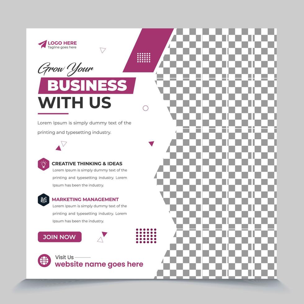 Grow your business with us, a promotional square web post banner template for increasing business vector