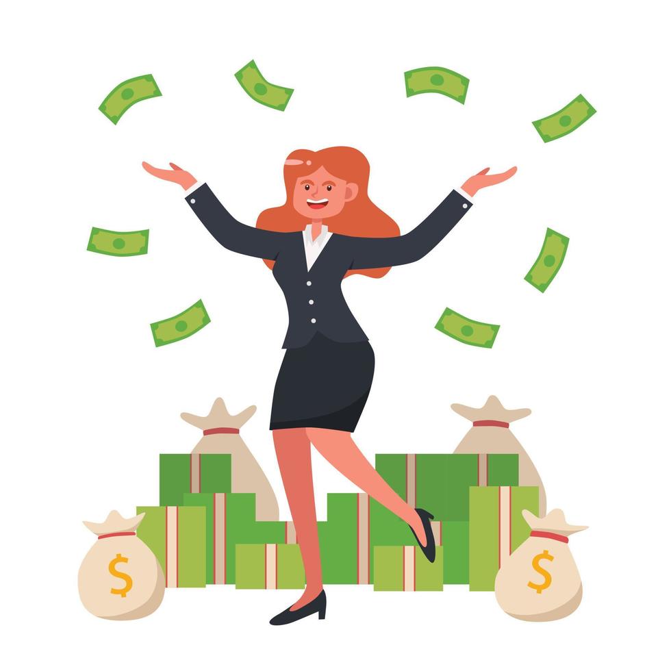 Happy rich successful businesswoman character vector