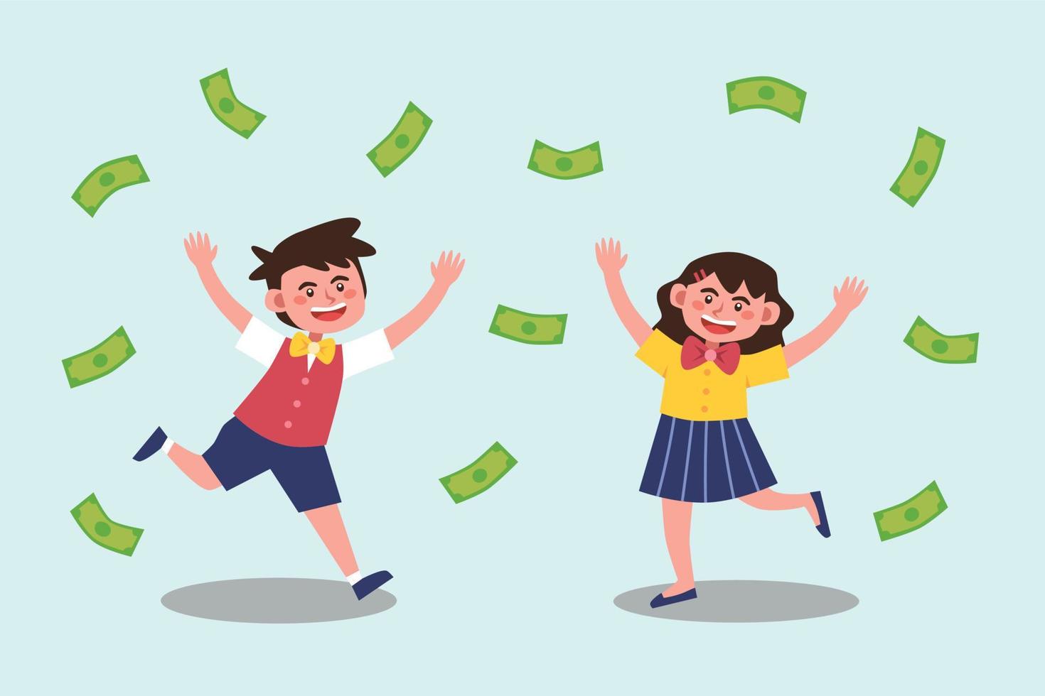 Happy children surrounded by money vector