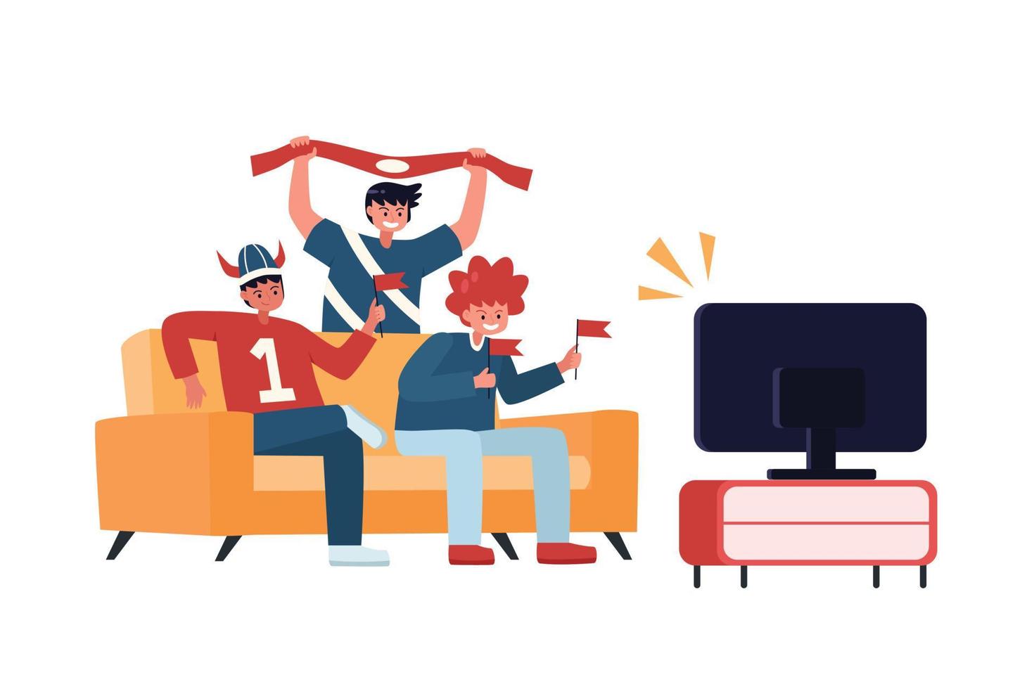 Group of people watching a football match on tv vector