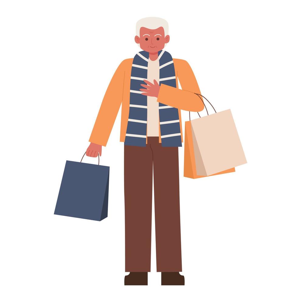 anciano cargando bolsas de compras vector