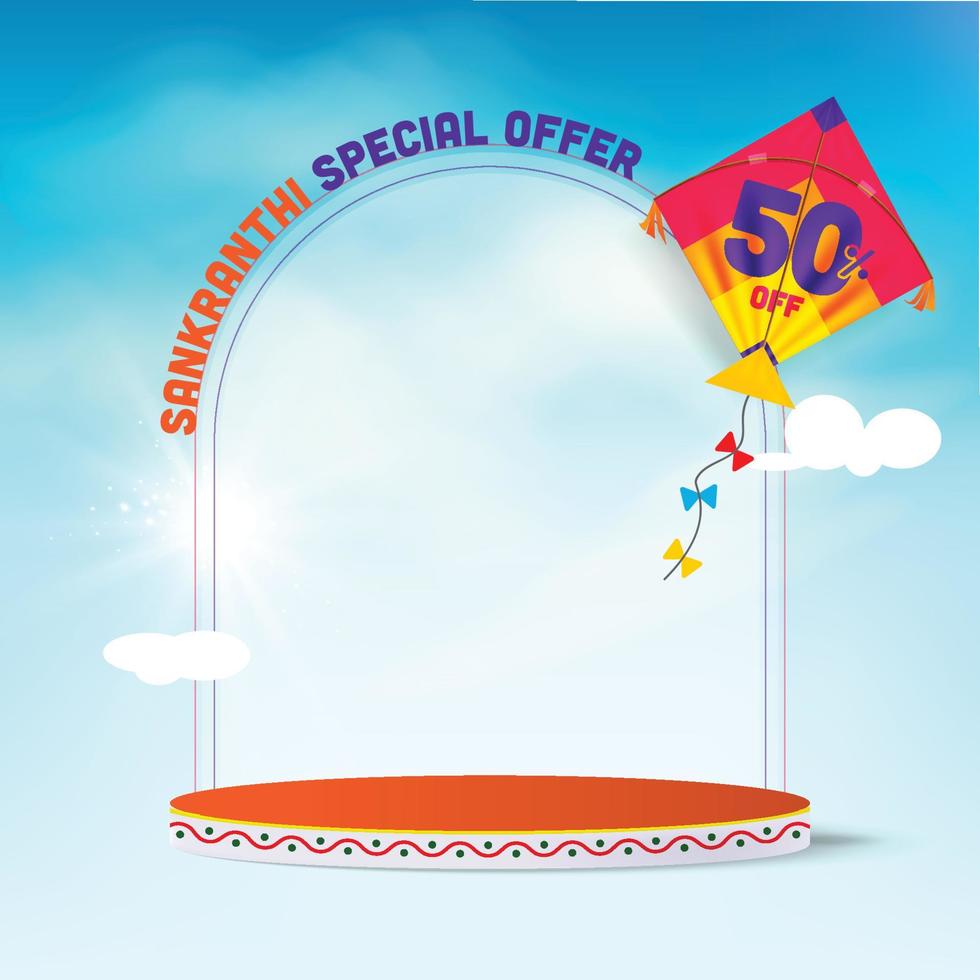 Sankranti special offer written on kite and podium for product vector