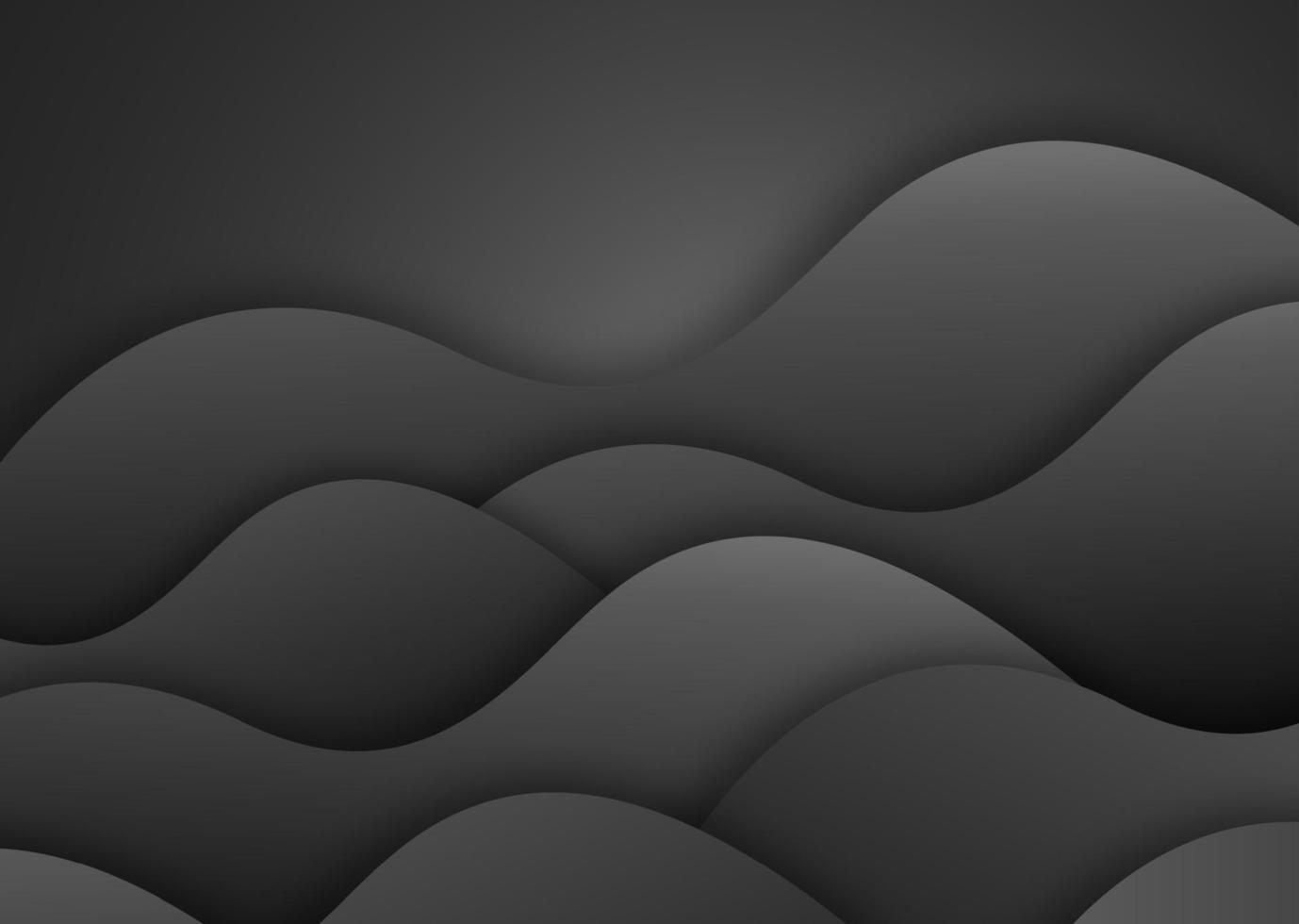 fondo negro con diseño de curva de línea. paisaje abstracto con olas. plantilla de vector abstracto dinámico negro profundo oscuro con líneas onduladas. banner en estilo de corte de papel