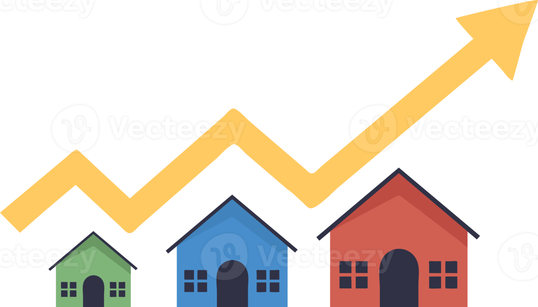 Housing price rising up, real estate investment or property growth concept, House with arrow graph. illustration png