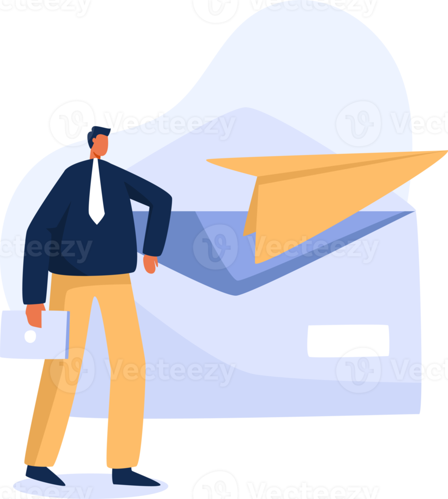 People with paper planes sending electronic messages. png illustration