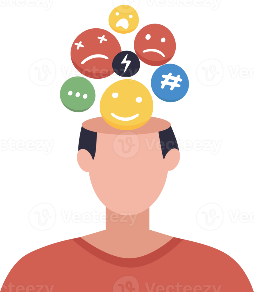 Mood disorder, bipolar emotion change metal problem, tiny person concept. Confusing inner feelings leading to stress, anxiety and life crisis. Suffering of positive and negative state contrasts. png