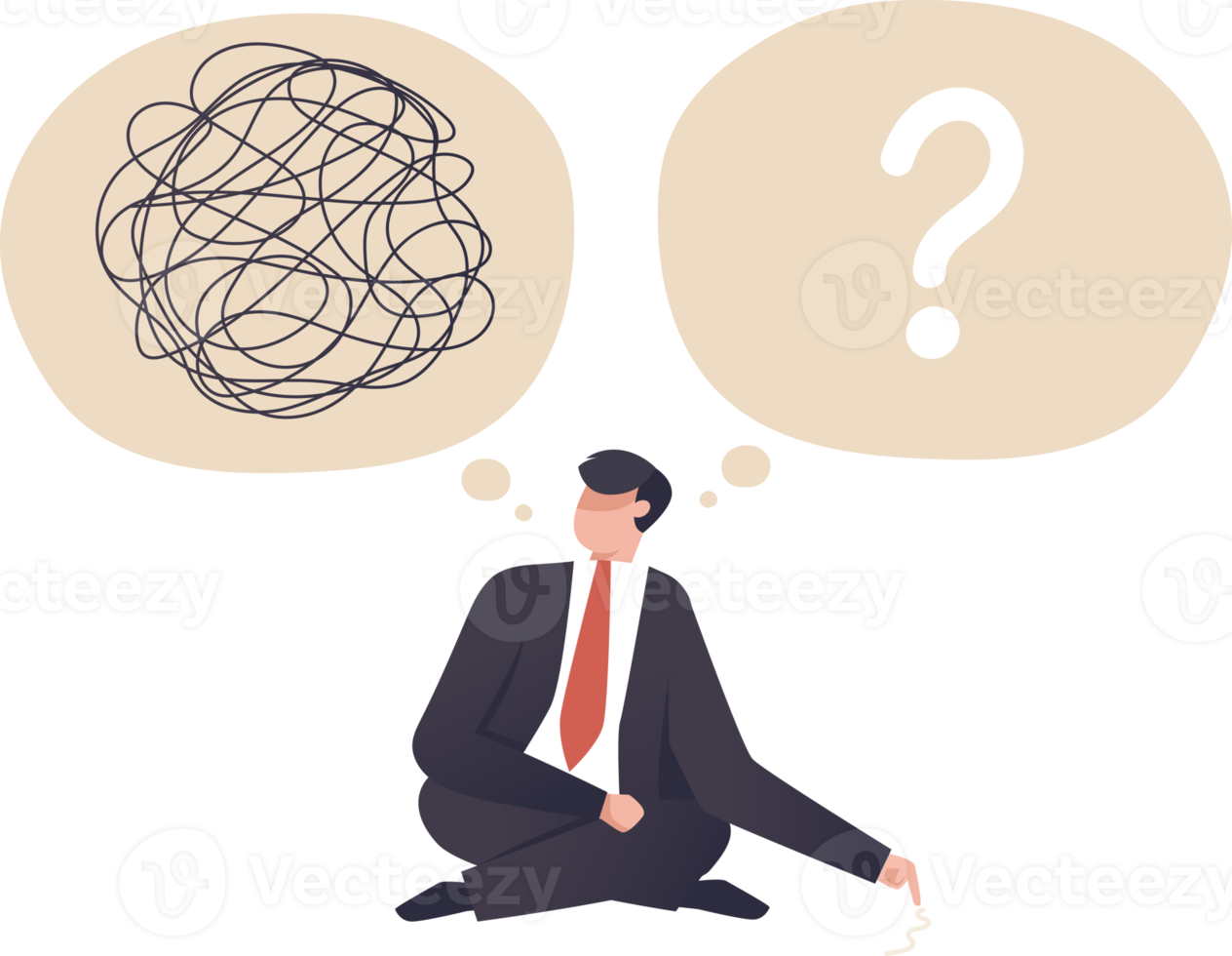 Stress at work hopelessness frustrated businessman employee with anxiety busy line over his head. illustration png