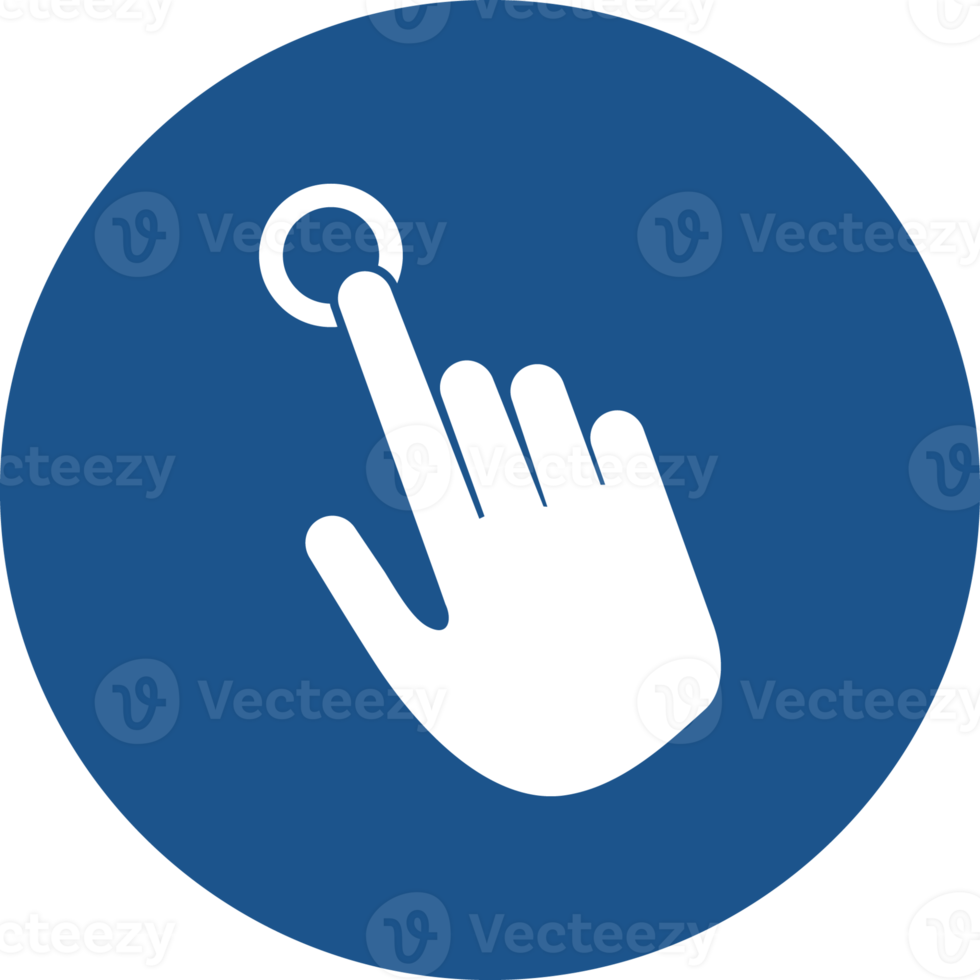 Hand pointing icon design in blue circle. png