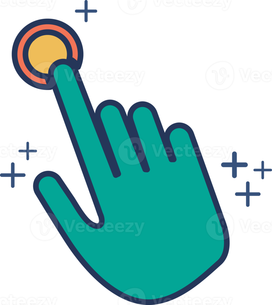 Hand pointing icon illustration glyph style design with color and plus sign. png