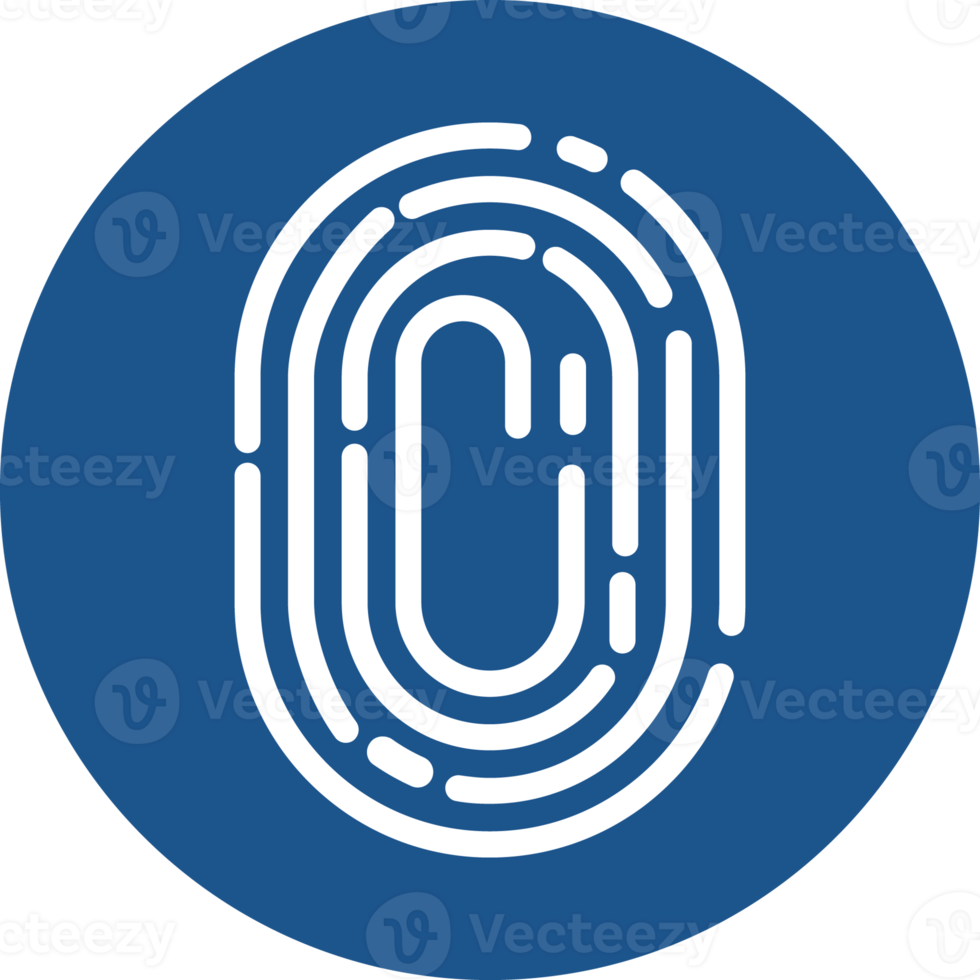 Fingerprint scanner icon design in blue circle. png