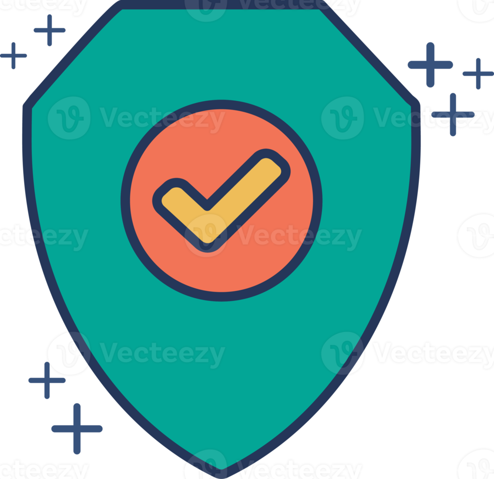 Shield check mark icon illustration glyph style design with color and plus sign. png