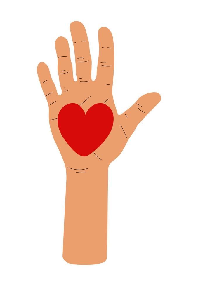 Hand with red heart Charity and donation concept vector illustration