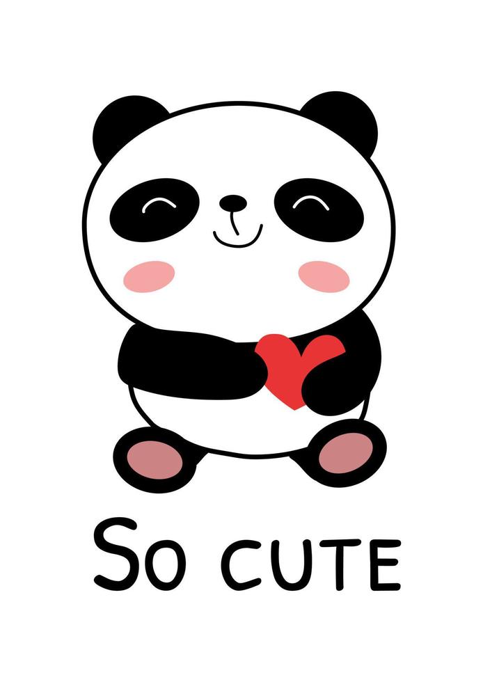 Valentines day card with panda in love vector illustration