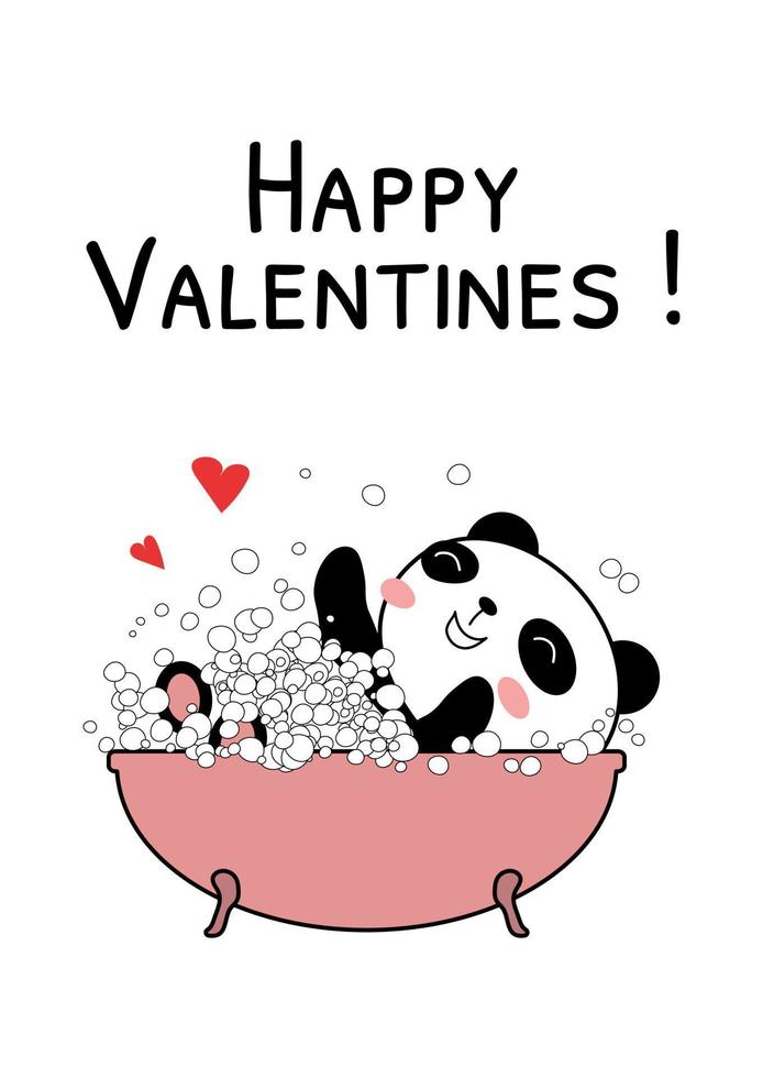 Tarjeta del día de San Valentín con ilustración de vector de panda bebé