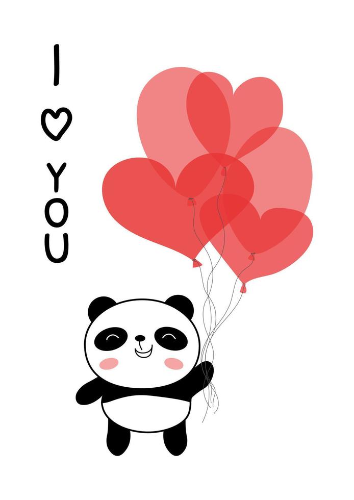 Tarjeta del día de San Valentín con ilustración de vector de panda bebé