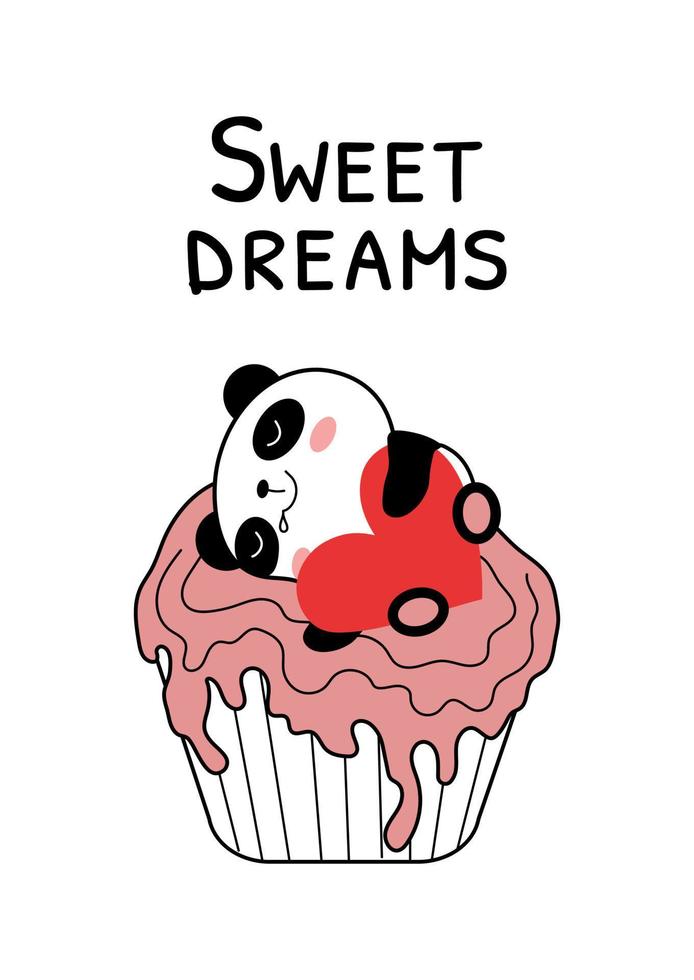 Tarjeta del día de San Valentín con ilustración de vector de panda bebé