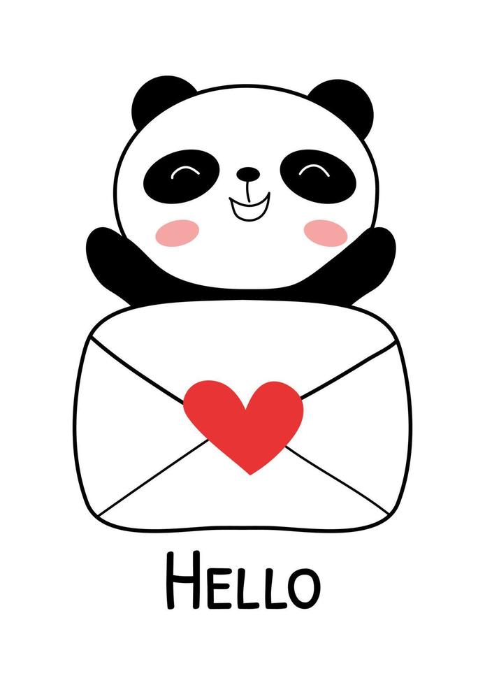 Tarjeta del día de San Valentín con ilustración de vector de panda bebé