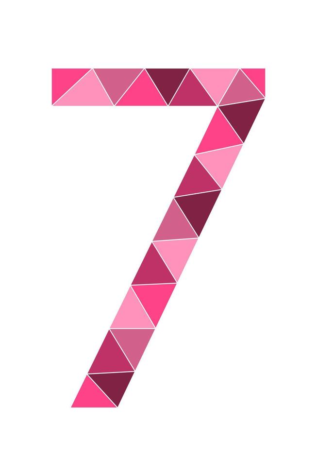 Estilo de polígono rosa neón número 7 aislado sobre fondo blanco. números de aprendizaje, número de serie, precio, lugar vector