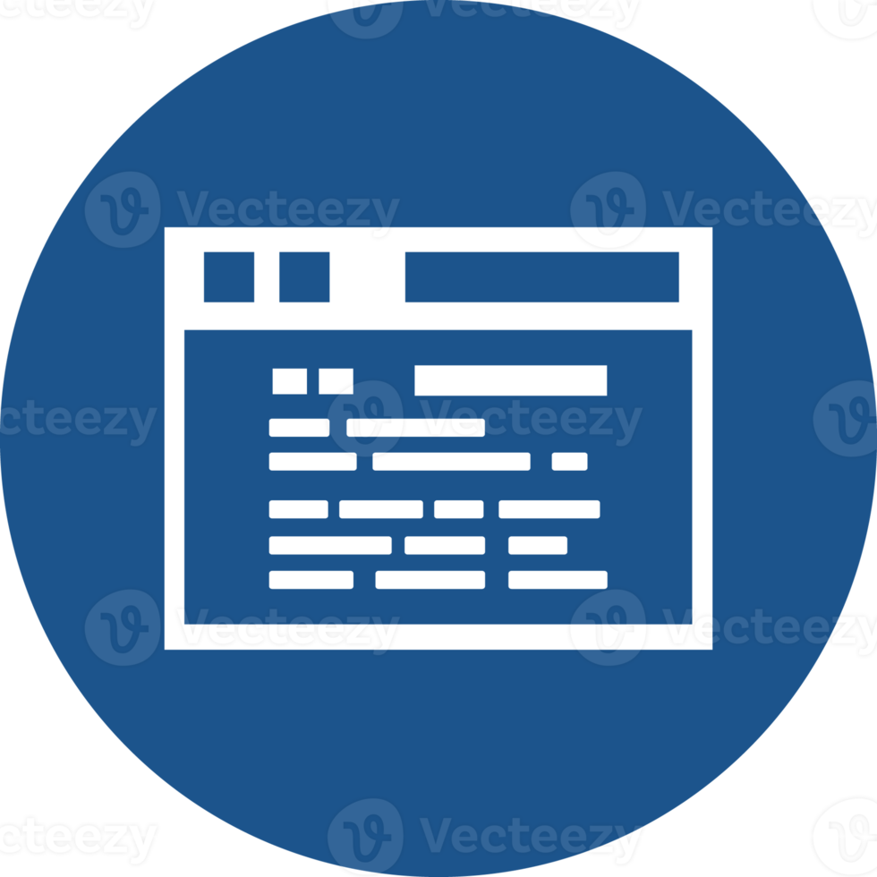 Web page icon design in blue circle. png