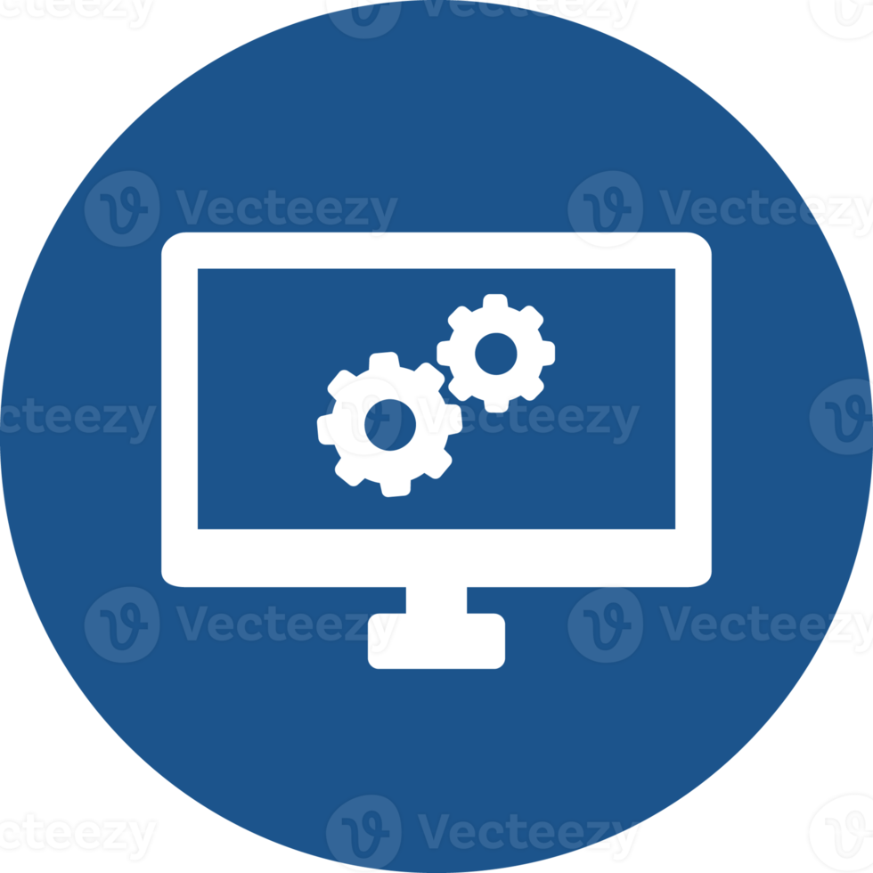 Computer Setting icon design in blue circle. png