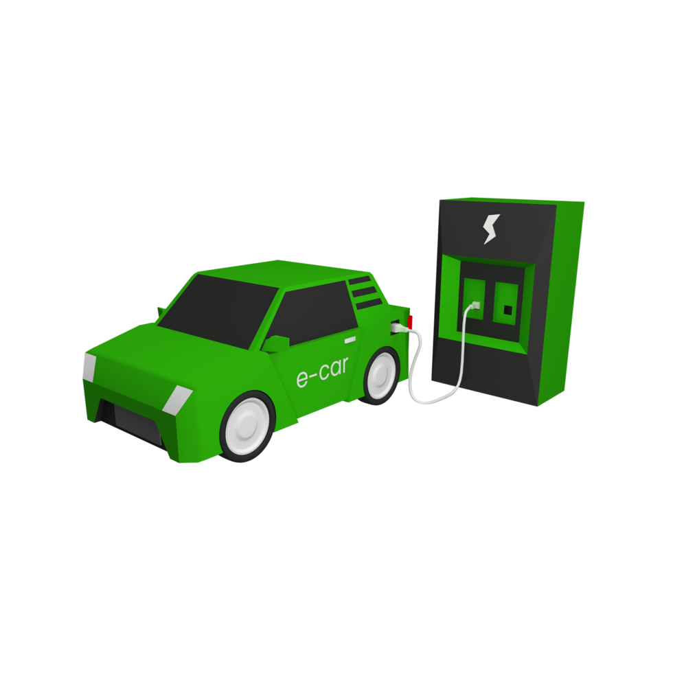 ilustração 3d de carro verde elétrico png