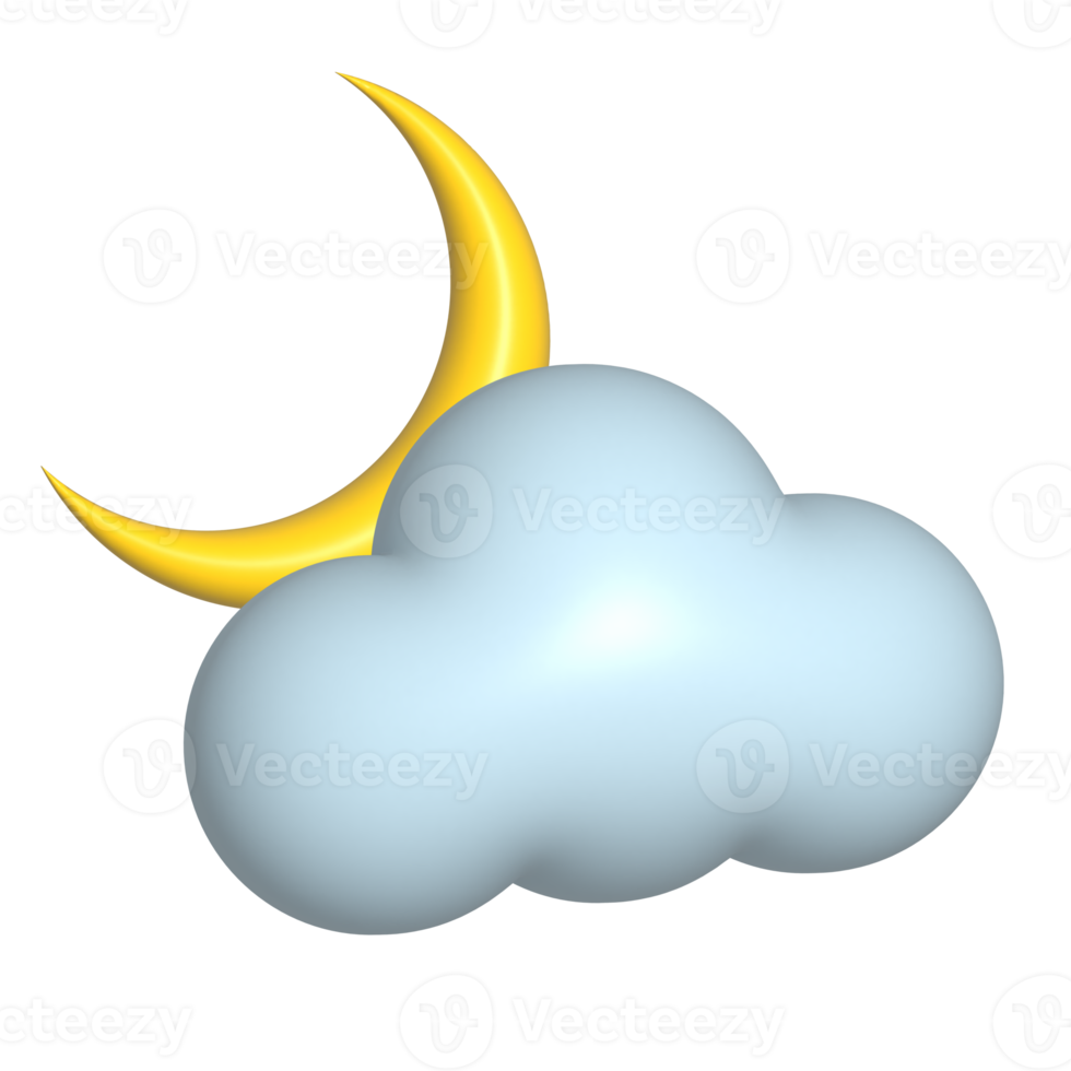 3d wolk en geel maan met transparant achtergrond png