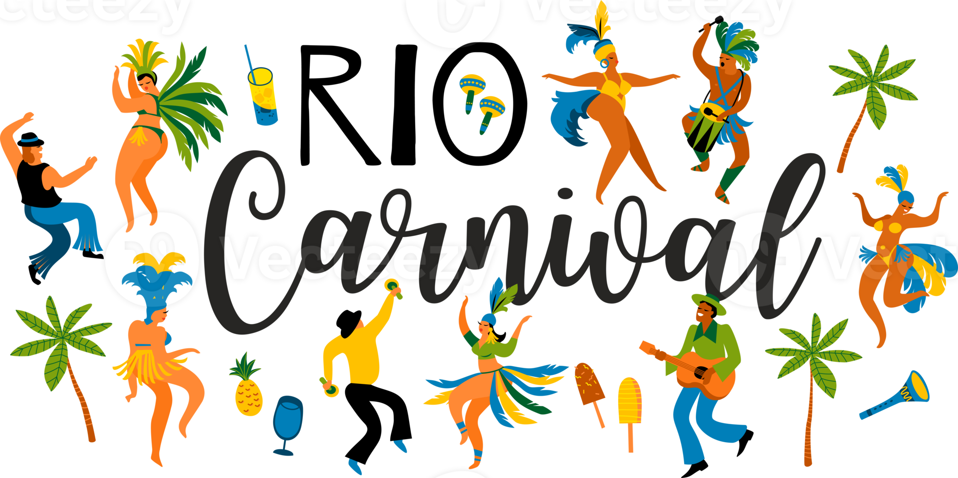 People dance. Brazilian carnival. Illustration png