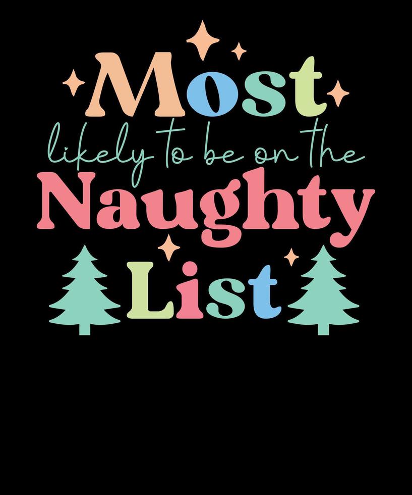 Most Likely To Be On The Naughty List Retro Funny Family Christmas T Shirt Design vector