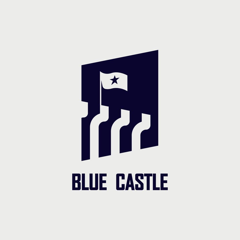 castle logo design in blue vector