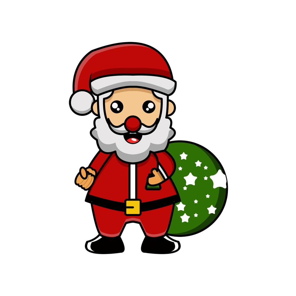 lindo vector mascota ilustración de santa trayendo regalos