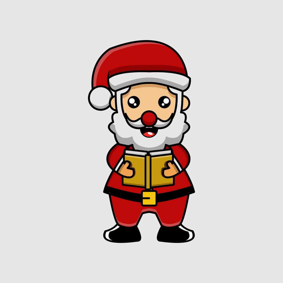 cute vector mascot illustration of christmas santa reading a book