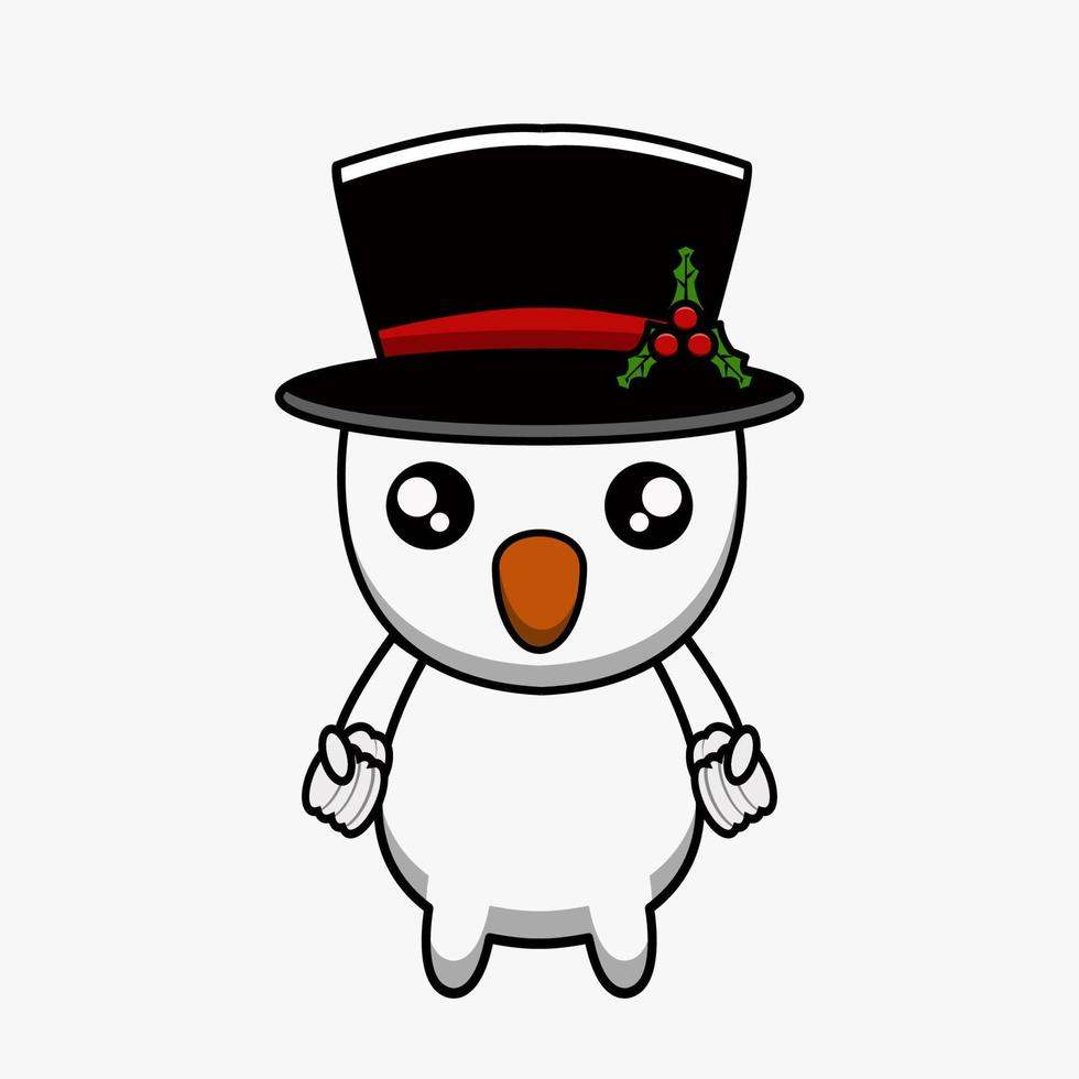 cute mascot vector illustration of a christmas snowman wearing a hat