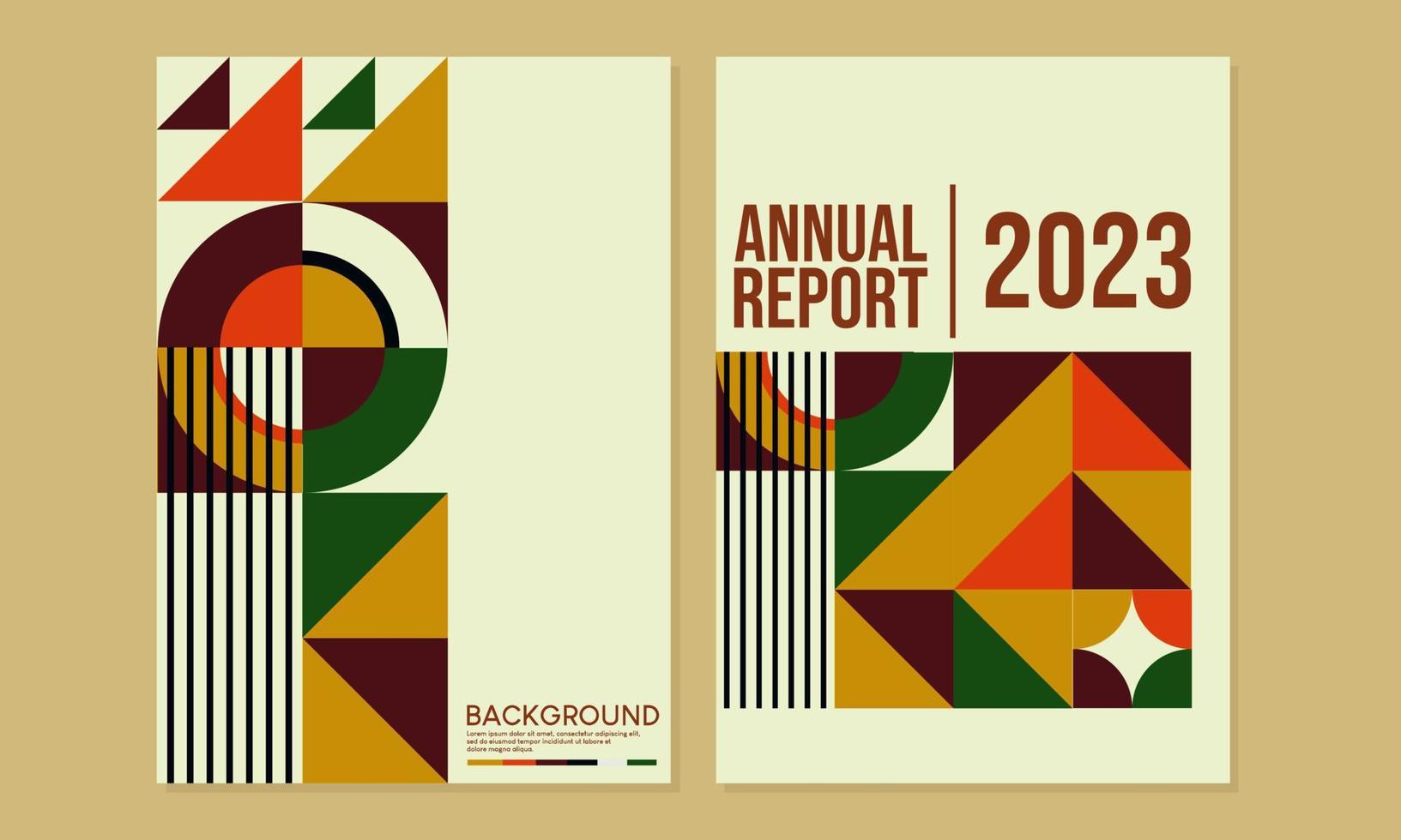 conjunto de diseño de portada de informe anual retro bauhaus. fondo de patrón geométrico abstracto. portada a4 para libros de negocios, revistas, tarjetas, catálogos, carteles, volantes, pancartas vector