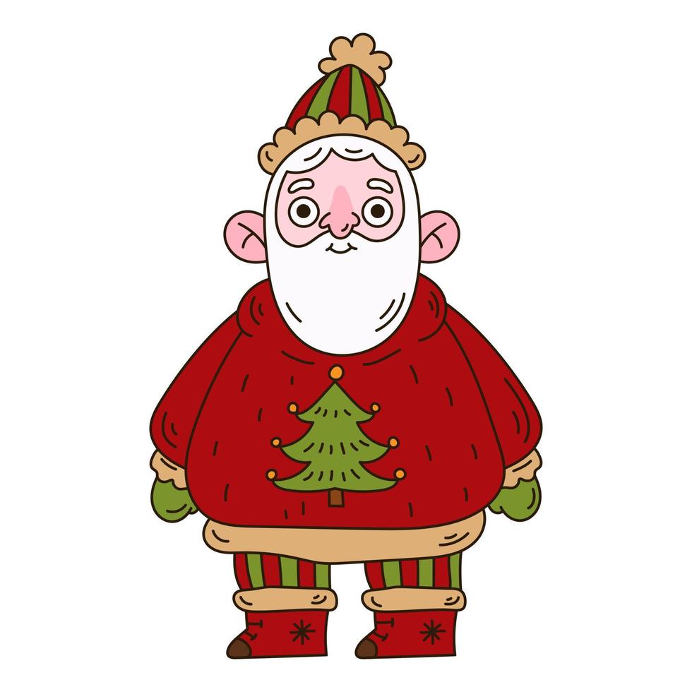 Papá Noel de dibujos animados dibujados a mano para tarjetas de felicitación de Navidad e invitaciones. lindo personaje sonriente aislado sobre fondo blanco vector