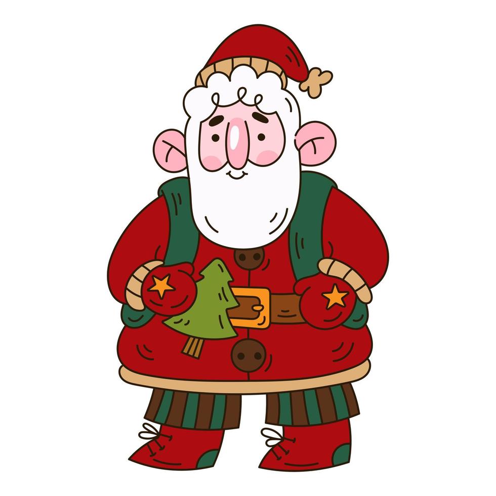 Cute Santa Claus Character. Doodle kids style illustration for X-mas decoration vector