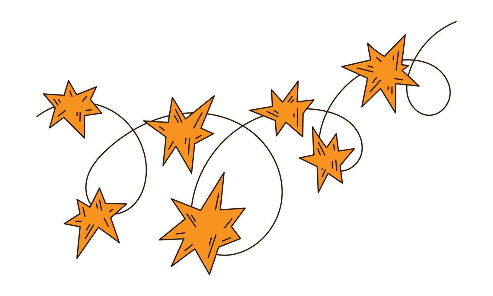 Christmas stars lights garland in doodle style. Cute design for X-mas decor vector