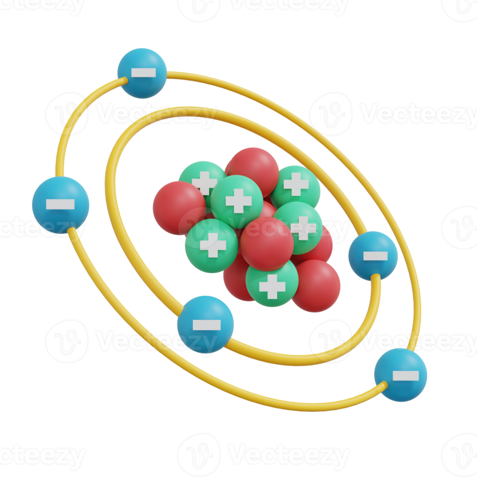 3D Rendering of electron proton atom   isolated on background. 3d render illustration cartoon style. png