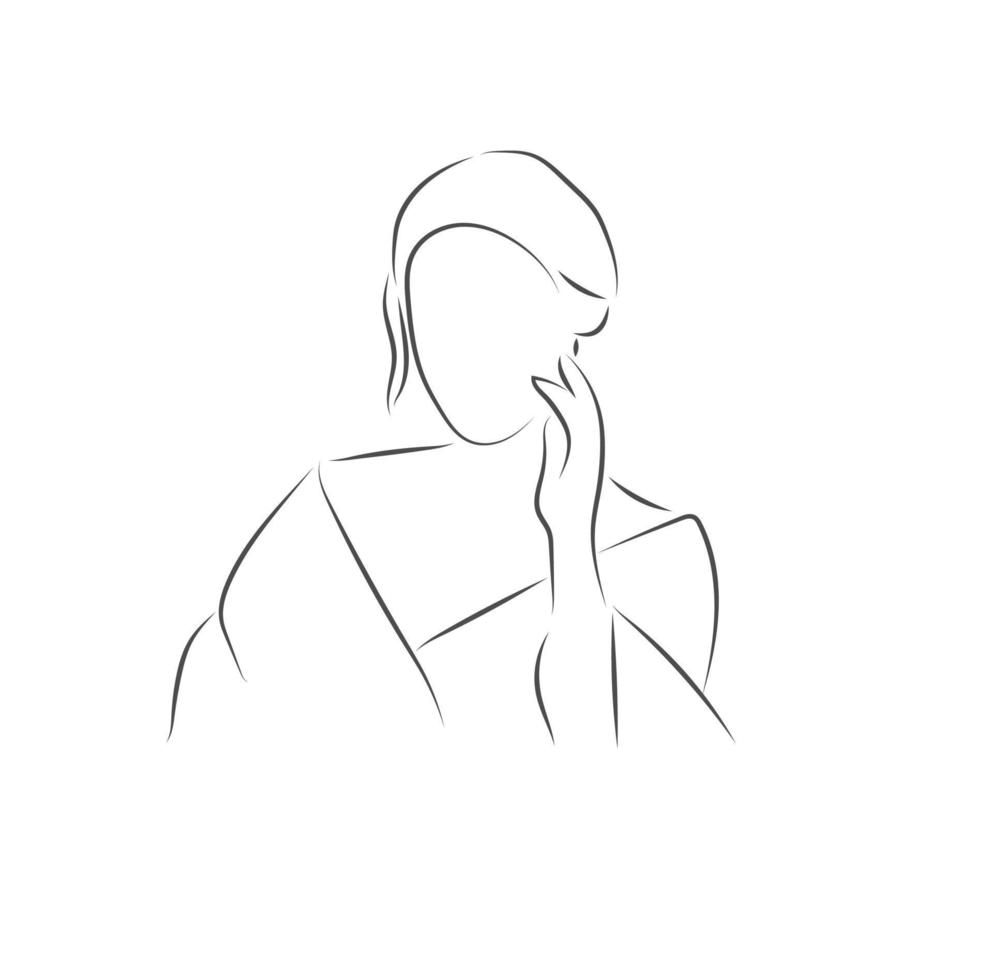 boceto, dibujado a mano, arte de una sola línea que las mujeres usan para el póster del logotipo y el fondo vector