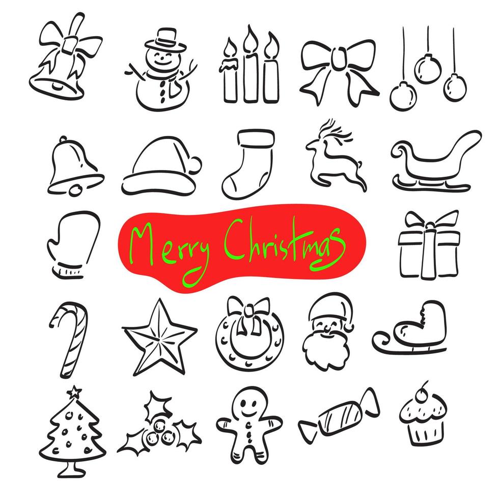 christmas icon set illustration vector hand drawn isolated on white background line art.