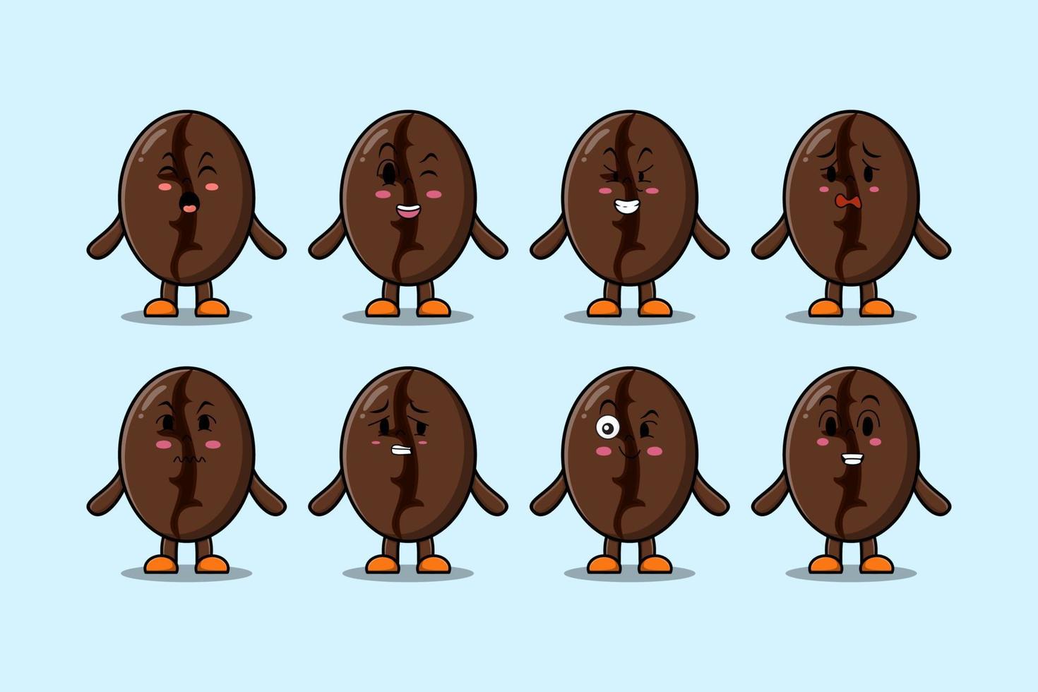 Set kawaii Coffee beans cartoon with expressions vector