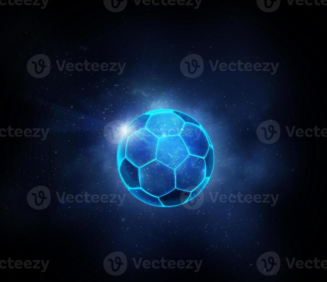 Soccer ball with futuristic blue glowing neon lights. ball game concept. 3d render photo