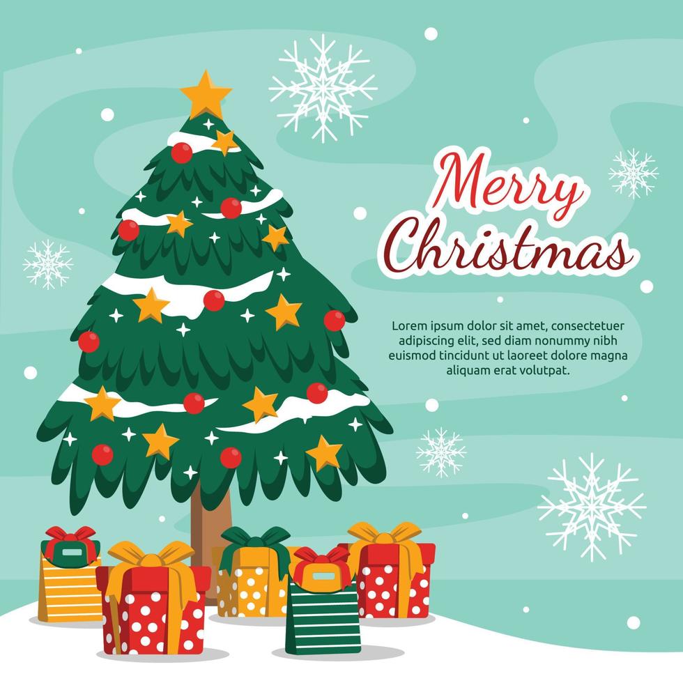 Pine Tree Snowflake Merry Christmas Gift Greeting Card Design vector