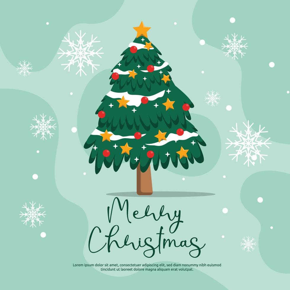 Pine Tree Snowflakes Merry Christmas Greeting Card Design vector