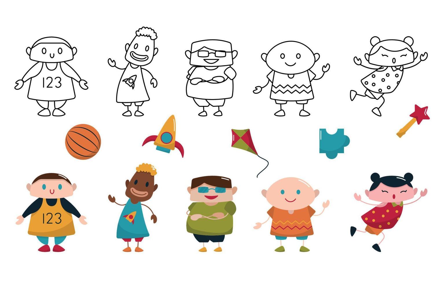 Cute Happy Kids Children Day Elements Set vector