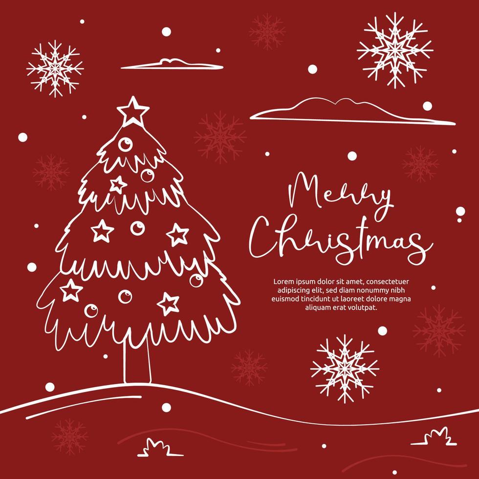 Pine Tree Snowflakes Merry Christmas Greeting Red Card Design vector