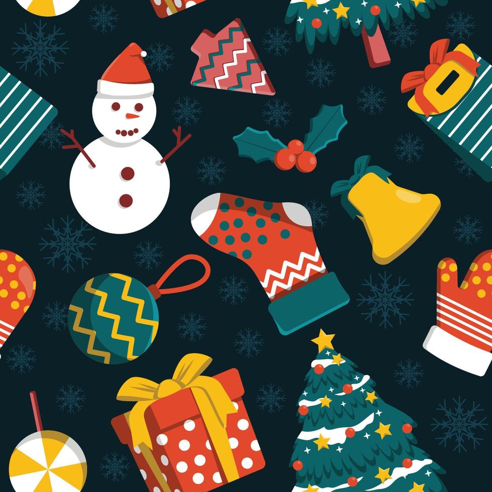 Winter Season December Merry Christmas Holiday Seamless Pattern Background vector