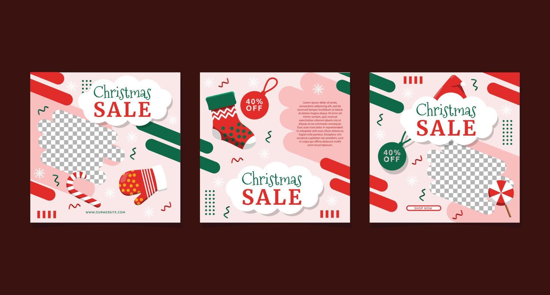 diseño de promoción de redes sociales de descuento de venta de navidad vector