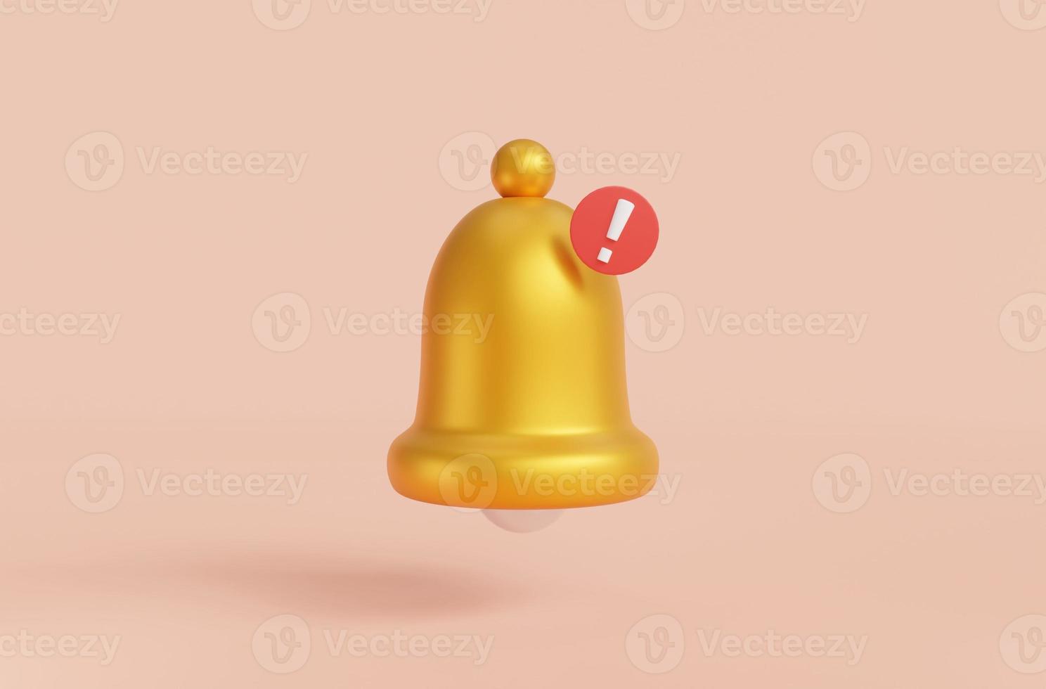 Emergency alert golden bell on pink background.Gold danger alarm bell.Hazard and emergency alert concepts.3D Error Symbols and Marks.3D rendering,illustration photo