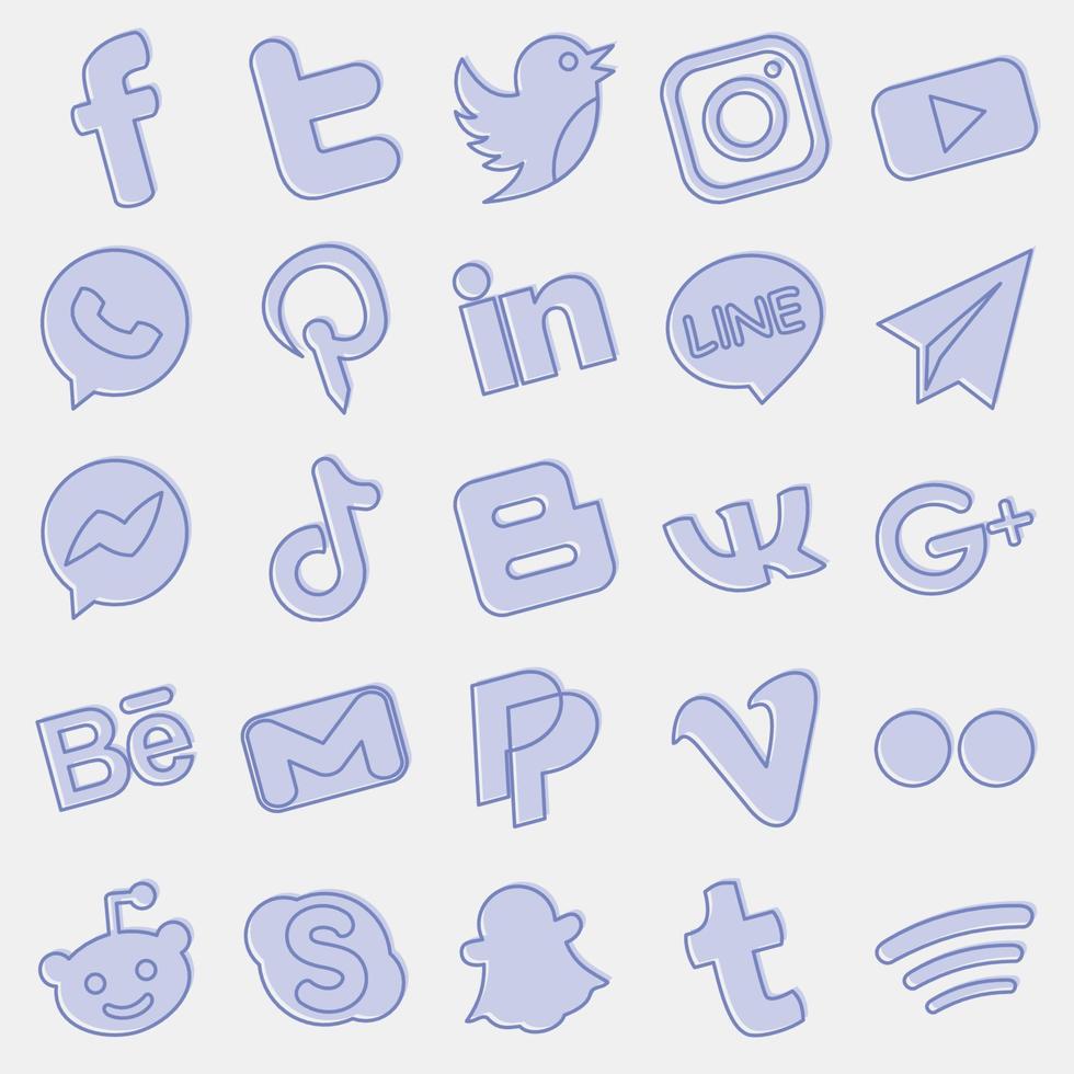 conjunto de iconos de redes sociales. elementos, logotipos y símbolos de las redes sociales. iconos en estilo de dos tonos. bueno para impresiones, carteles, anuncios, tarjetas de visita, sitios web, etc. vector